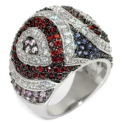 Jewellery Kingdom Ladies Dome Vibrant Ruby Tanzanite Clear Rhodium + Ruthenium Ring (Pink) - Jewelry Rings - British D'sire