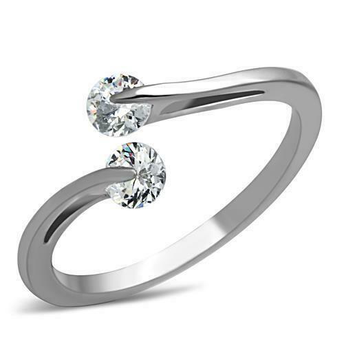 Jewellery Kingdom Ladies Double Solitaire Stainless Steel Cz Stamped Ring (Silver) - Jewelry Rings - British D'sire Main image
