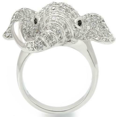 Jewellery Kingdom Ladies Elephant Animal Sparkling Rhodium Pave Sale Clear Ring (Silver) - Jewelry Rings - British D'sire