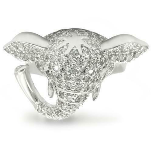 Jewellery Kingdom Ladies Elephant Animal Sparkling Rhodium Pave Sale Clear Ring (Silver) - Jewelry Rings - British D'sire