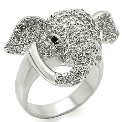 Jewellery Kingdom Ladies Elephant Animal Sparkling Rhodium Pave Sale Clear Ring (Silver) - Jewelry Rings - British D'sire Main image
