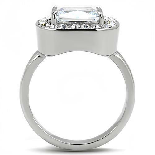 Jewellery Kingdom Ladies Emerald 3ct Cz Stainless Steel Cocktail Clear Sparkling Dress Ring - Jewelry Rings - British D'sire