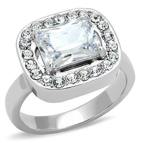 Jewellery Kingdom Ladies Emerald 3ct Cz Stainless Steel Cocktail Clear Sparkling Dress Ring - Jewelry Rings - British D'sire Main image