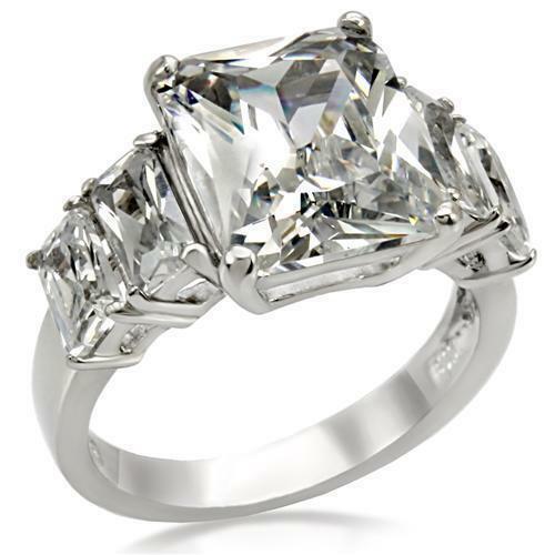 Jewellery Kingdom Ladies Emerald Anniversary Cubic Zirconia Stainless Steel Clear Ring - Jewelry Rings - British D'sire Main image