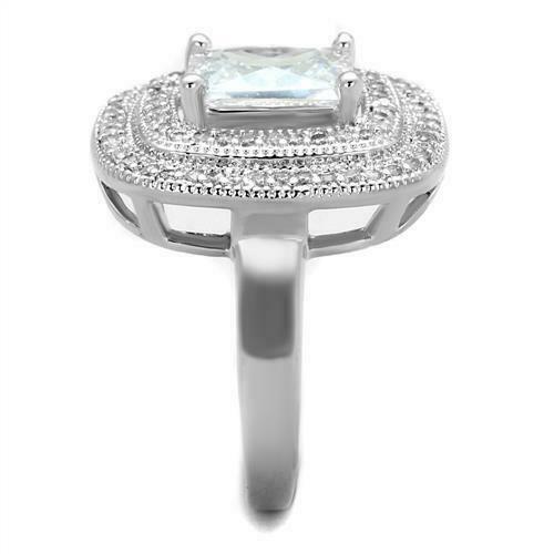 Jewellery Kingdom Ladies Emerald Cocktail Cz Statement Sparkling Dress Silver Rhodium Ring - Jewelry Rings - British D'sire Main image