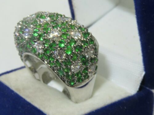 Jewellery Kingdom Ladies Emerald Statement Rhodium Pave Ultra Sparkling Ring (Green) Secondary image