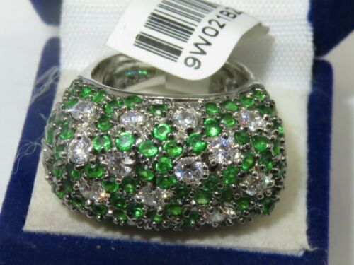 Jewellery Kingdom Ladies Emerald Cubic Zirconia Statement Silver Rhodium Pave Ultra Sparkling Ring (Green) - Jewelry Rings - British D'sire Main image
