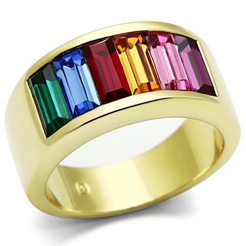 Jewellery Kingdom Ladies Emerald Cut Band Eternity 18KT Gold Multi Coloured Ring - Jewelry Rings - British D'sire Main image