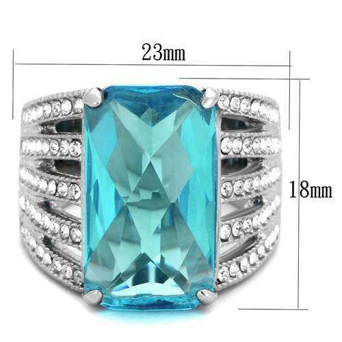 Jewellery Kingdom Ladies Emerald Cut Blue Aquamarine Cz Stainless Steel Cocktail Ring - Jewelry Rings - British D'sire