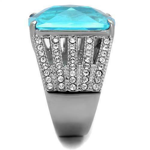 Jewellery Kingdom Ladies Emerald Cut Blue Aquamarine Cz Stainless Steel Cocktail Ring - Jewelry Rings - British D'sire