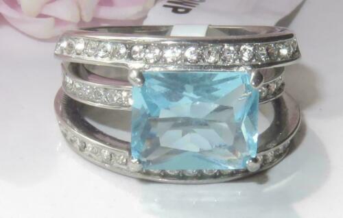 Jewellery Kingdom Ladies Emerald Cut Blue Topaz 5k Stainless Steel Ring (Silver) - Rings - British D'sire