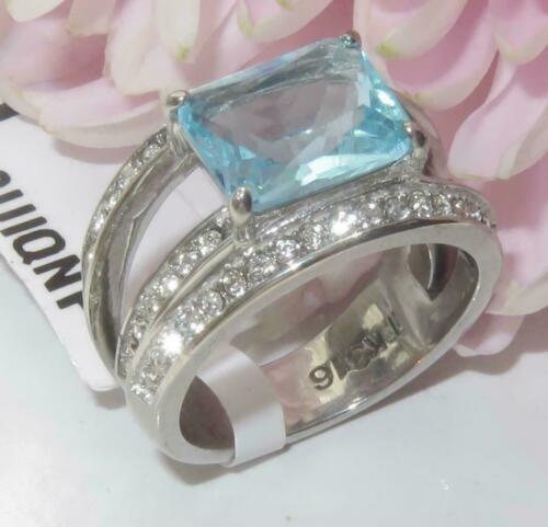Jewellery Kingdom Ladies Emerald Cut Blue Topaz 5k Stainless Steel Ring (Silver) - Rings - British D'sire