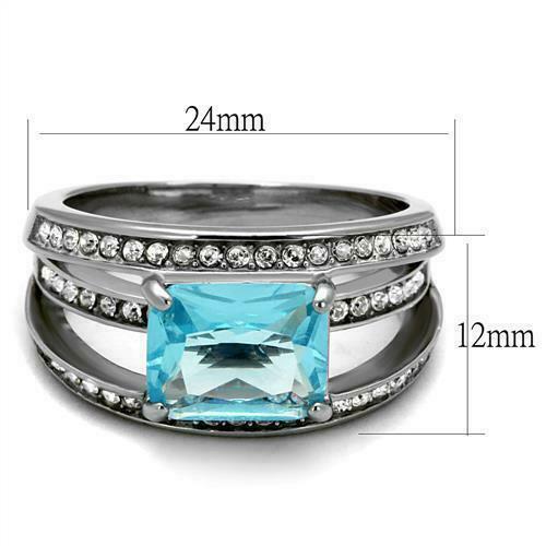 Jewellery Kingdom Ladies Emerald Cut Blue Topaz 5k Stainless Steel Ring (Silver) - Rings - British D'sire