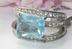 Jewellery Kingdom Ladies Emerald Cut Blue Topaz 5k Stainless Steel Ring (Silver) - Rings - British D'sire