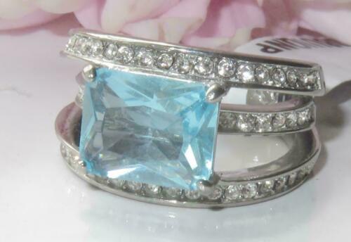 Jewellery Kingdom Ladies Emerald Cut Blue Topaz 5k Stainless Steel Ring (Silver) - Rings - British D'sire