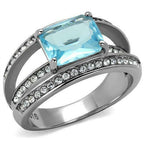 Jewellery Kingdom Ladies Emerald Cut Blue Topaz 5k Stainless Steel Ring (Silver) - Rings - British D'sire