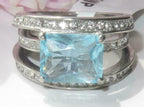 Jewellery Kingdom Ladies Emerald Cut Blue Topaz 5k Stainless Steel Ring (Silver) - Rings - British D'sire