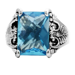 Jewellery Kingdom Ladies Emerald Cut Blue Topaz Cocktail Stainless Steel Ring (Silver) - Rings - British D'sire
