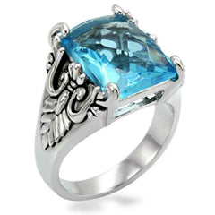 Jewellery Kingdom Ladies Emerald Cut Blue Topaz Cocktail Stainless Steel Ring (Silver) - Rings - British D'sire