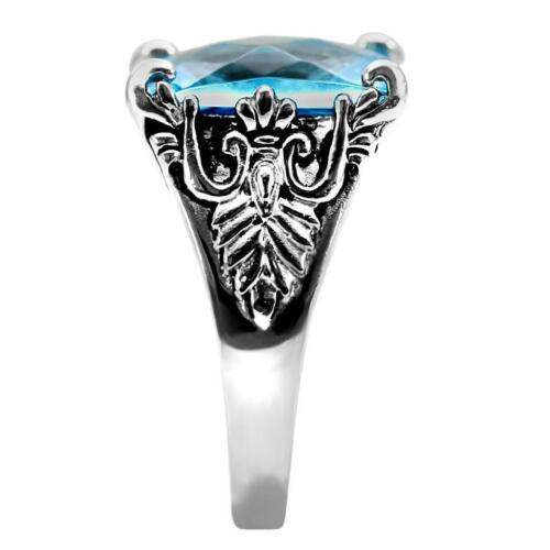 Jewellery Kingdom Ladies Emerald Cut Blue Topaz Cocktail Stainless Steel Ring (Silver) - Rings - British D'sire