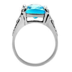Jewellery Kingdom Ladies Emerald Cut Blue Topaz Cocktail Stainless Steel Ring (Silver) - Rings - British D'sire
