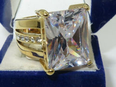 Jewellery Kingdom Ladies Emerald Cut Cubic Zirconia 18k Electroplated Ring (Gold) - Jewelry Rings - British D'sire