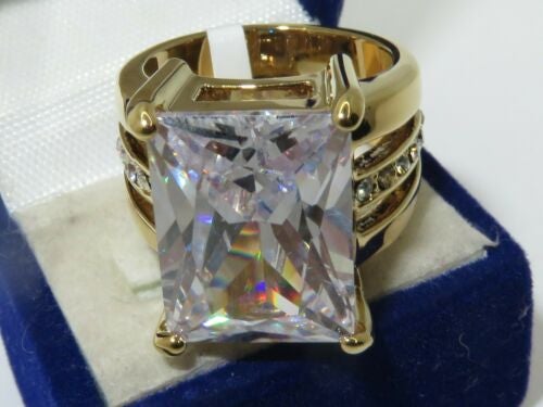 Jewellery Kingdom Ladies Emerald Cut Cubic Zirconia 18k Electroplated Ring (Gold) - Jewelry Rings - British D'sire