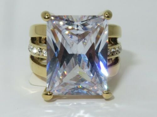 Jewellery Kingdom Ladies Emerald Cut Cubic Zirconia 18k Electroplated Ring (Gold) - Jewelry Rings - British D'sire