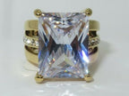 Jewellery Kingdom Ladies Emerald Cut Cubic Zirconia 18k Electroplated Ring (Gold) - Jewelry Rings - British D'sire