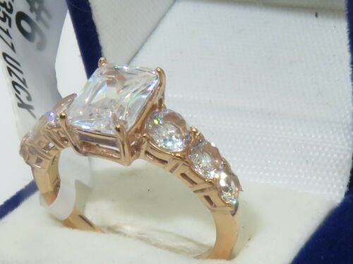Jewellery Kingdom Ladies Emerald Cut Cubic Zirconia 250CT Steel Anniversary Engagement Ring (Rose Gold) - Jewelry Rings - British D'sire
