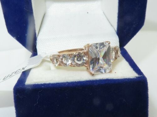 Jewellery Kingdom Ladies Emerald Cut Cubic Zirconia 250CT Steel Anniversary Engagement Ring (Rose Gold) - Jewelry Rings - British D'sire