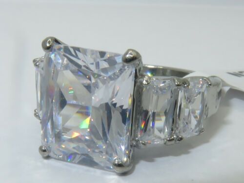 Jewellery Kingdom Ladies Emerald Cut Cubic Zirconia Stainless Steel Silver Ring - Jewelry Rings - British D'sire