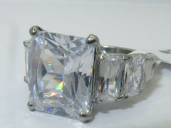 Jewellery Kingdom Ladies Emerald Cut Cubic Zirconia Stainless Steel Silver Ring - Jewelry Rings - British D'sire