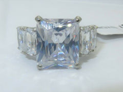 Jewellery Kingdom Ladies Emerald Cut Cubic Zirconia Stainless Steel Silver Ring - Jewelry Rings - British D'sire