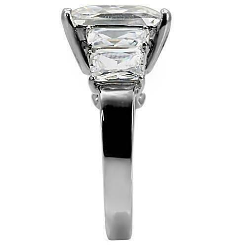 Jewellery Kingdom Ladies Emerald Cut Cubic Zirconia Stainless Steel Silver Ring - Jewelry Rings - British D'sire