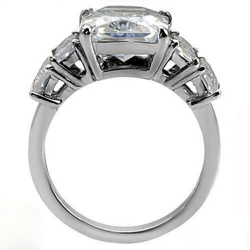 Jewellery Kingdom Ladies Emerald Cut Cubic Zirconia Stainless Steel Silver Ring - Jewelry Rings - British D'sire