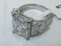 Jewellery Kingdom Ladies Emerald Cut Cubic Zirconia Stainless Steel Silver Ring - Jewelry Rings - British D'sire
