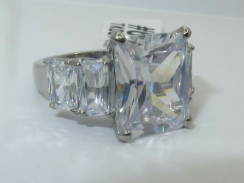 Jewellery Kingdom Ladies Emerald Cut Cubic Zirconia Stainless Steel Silver Ring - Jewelry Rings - British D'sire