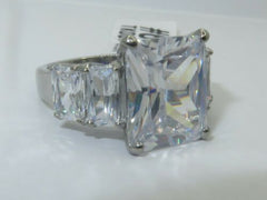 Jewellery Kingdom Ladies Emerald Cut Cubic Zirconia Stainless Steel Silver Ring - Jewelry Rings - British D'sire