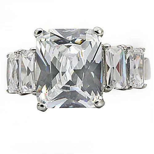 Jewellery Kingdom Ladies Emerald Cut Cubic Zirconia Stainless Steel Silver Ring - Jewelry Rings - British D'sire