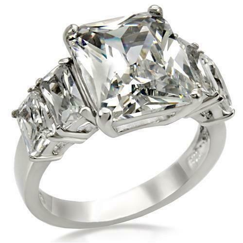 Jewellery Kingdom Ladies Emerald Cut Cubic Zirconia Stainless Steel Silver Ring - Jewelry Rings - British D'sire