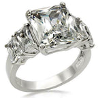 Jewellery Kingdom Ladies Emerald Cut Cubic Zirconia Stainless Steel Silver Ring - Jewelry Rings - British D'sire