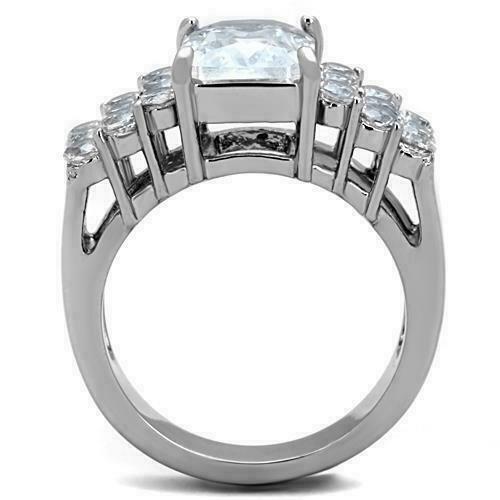 Jewellery Kingdom Ladies Emerald Cut Cz Stainless Steel Ring (Silver) - Jewelry Rings - British D'sire