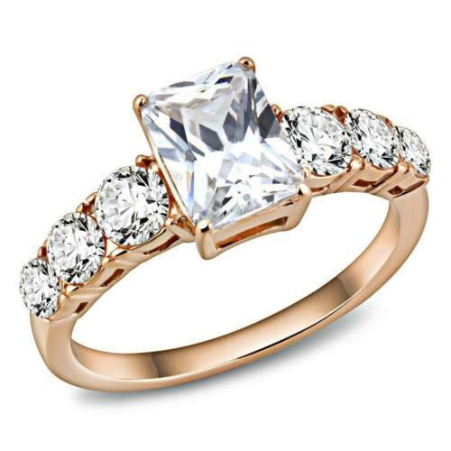 Jewellery Kingdom Ladies Emerald Cut cz Steel Anniversary Engagement Ring (Rose Gold) - Engagement Rings - British D'sire Main image