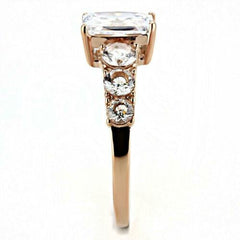 Jewellery Kingdom Ladies Emerald Cut cz Steel Anniversary Engagement Ring (Rose Gold) - Engagement Rings - British D'sire