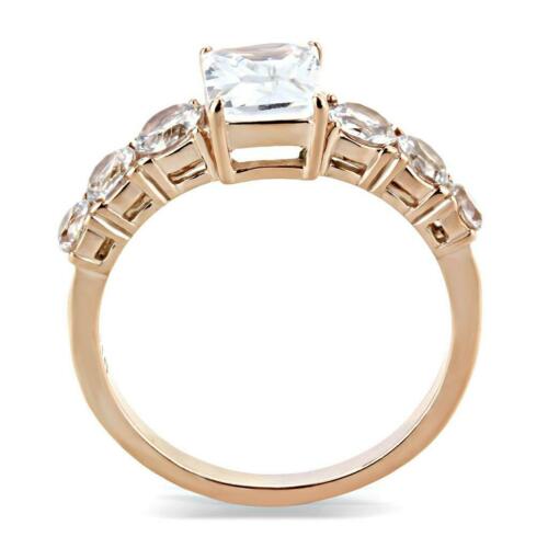 Jewellery Kingdom Ladies Emerald Cut cz Steel Anniversary Engagement Ring (Rose Gold) - Engagement Rings - British D'sire