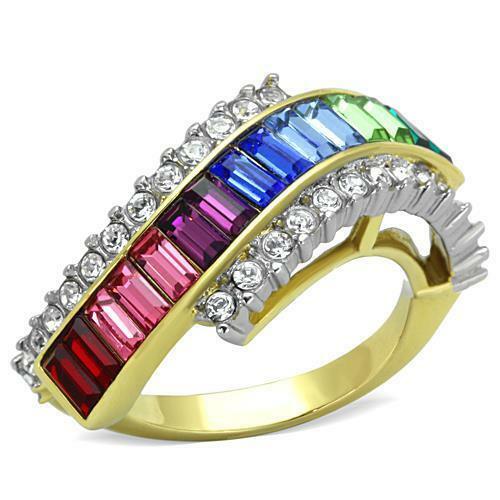 Jewellery Kingdom Ladies Emerald Cut Multi Colour Statement Cocktail Ring (Gold) - Rings - British D'sire Main image