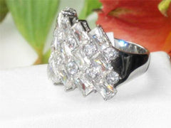 Jewellery Kingdom Ladies Emerald Cut Ring Round Cz Super Sparkling Cocktail Stainless Steel - Jewelry Rings - British D'sire