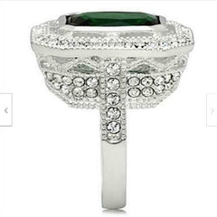 Jewellery Kingdom Ladies Emerald Cut Sterling Silver Antiqued Cocktail Ring (Green) - Rings - British D'sire