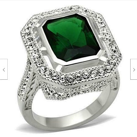 Jewellery Kingdom Ladies Emerald Cut Sterling Silver Antiqued Cocktail Ring (Green) - Rings - British D'sire